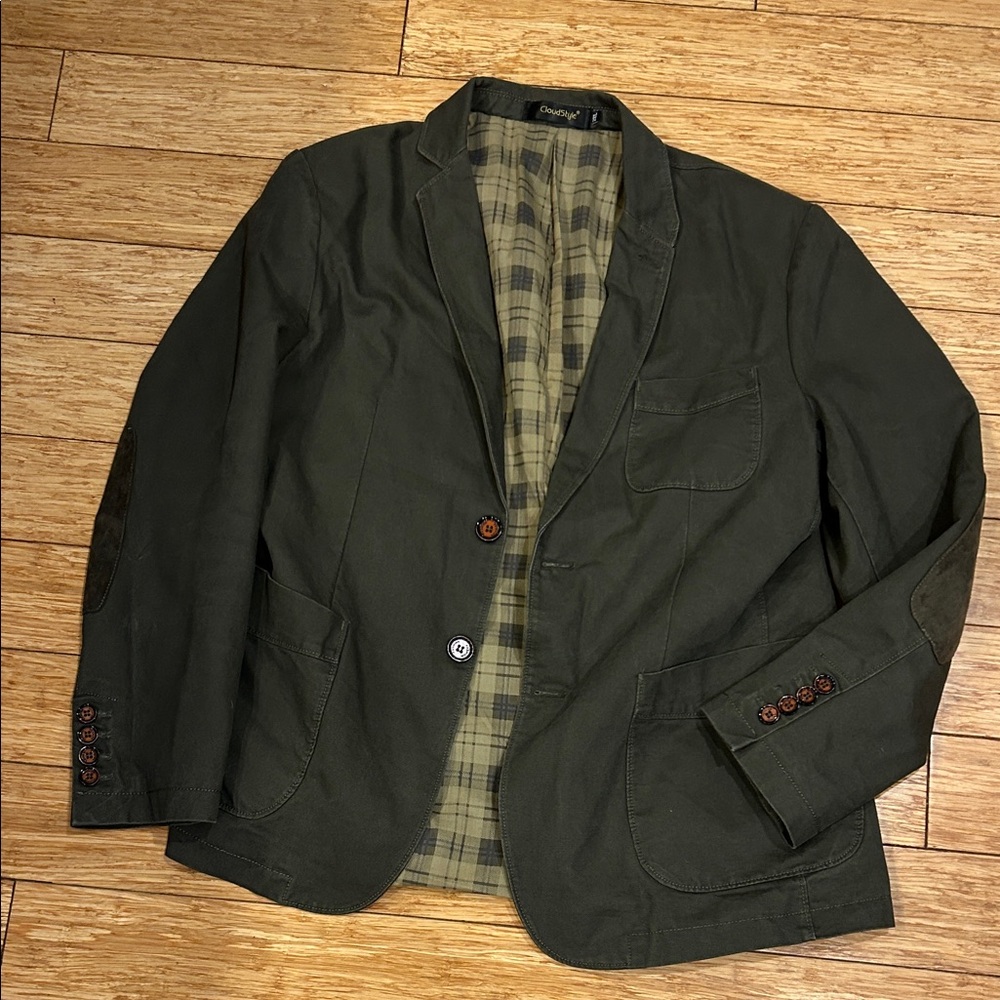 Cloudstyle Men's Olive Blazer with Elbow Patches 2XL